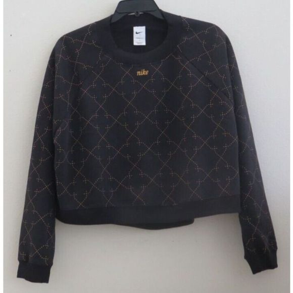 Nike DN5486 010 Women's Sz 1X Black/Gold Therma-Fit Cropped Crew Sweatshirt $110 - Picture 1 of 7
